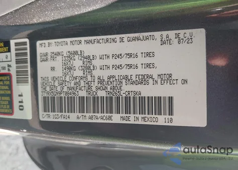 2023 Toyota Tacoma Sr z USA, uszkodzony, nr VIN 3TYRX5GN9PT084963